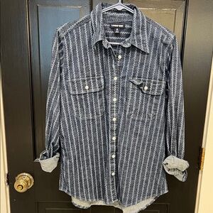 Lands End Blue Striped Button Down Shirt